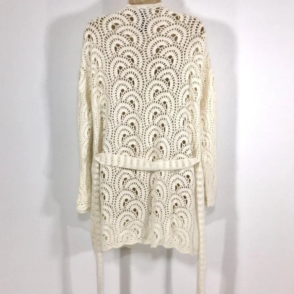 Jones New York Crochet Wool Angora Blend Open Cardigan Sweater Sz M Boho Chic
